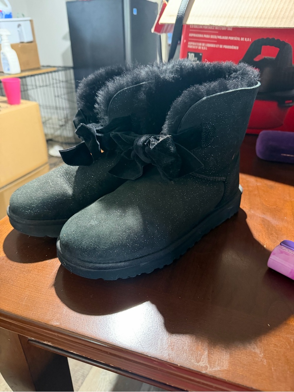UGG Black Sparkle Bow Short Booties